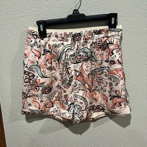 High-Waist Paisley Print Women's Shorts - Cream & Coral Accents NWT The Korner